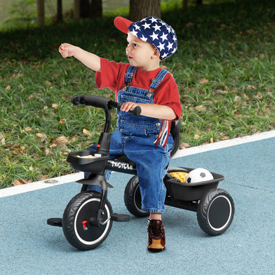 AIYAPLAY Kids Trike for 2-5 Years with Adjustable Seat, Pedal, Baskets, Black 