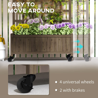 Outsunny Wooden Trellis Planter, Raised Garden Bed with Wheels, to Climb and Grow Vegetables, Herbs and Flowers, Brown 