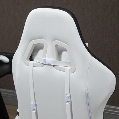 Vinsetto Computer Gaming Chair, PU Leather Desk Chair with Footrest, Swivel Task Chair with 135\'c2\'b0 Reclining Back and Lumbar Support, PC Chair for Adults, White and Black