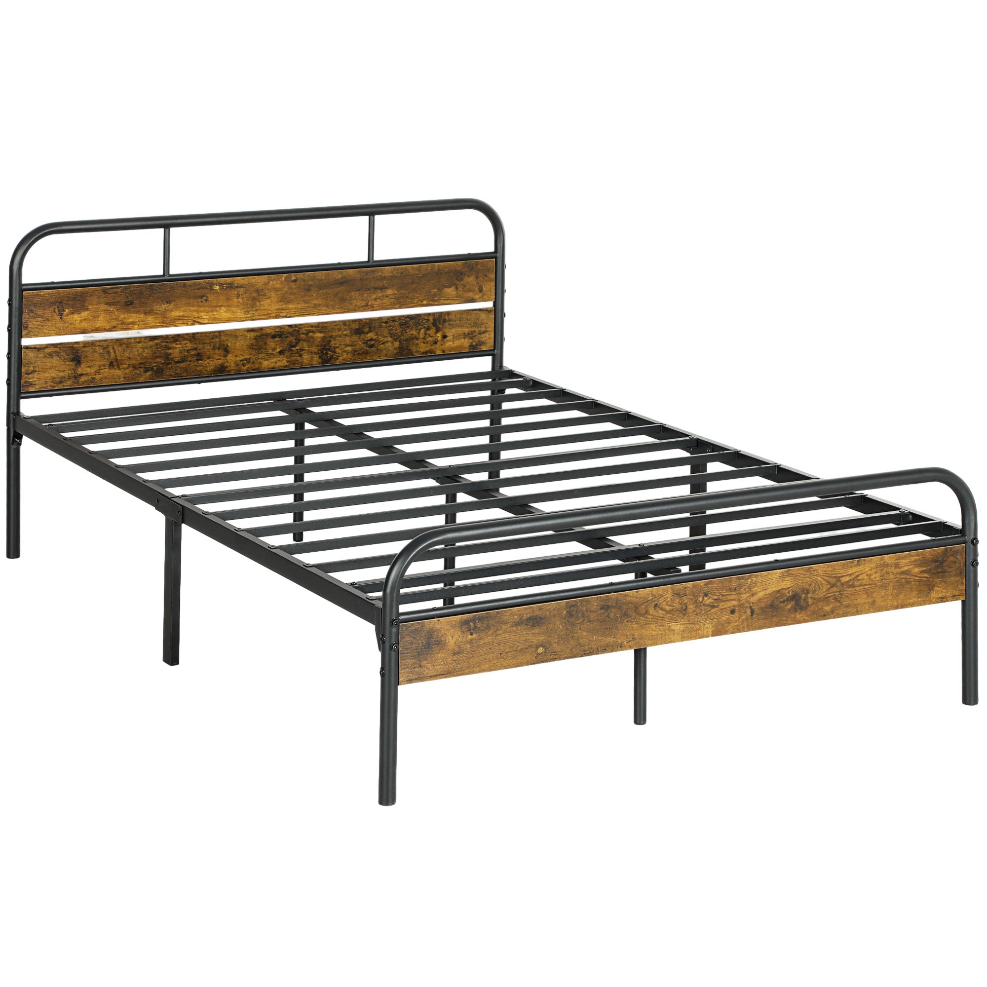 HOMCOM Industrial-Style Double Bed Frame - Black/Brown 