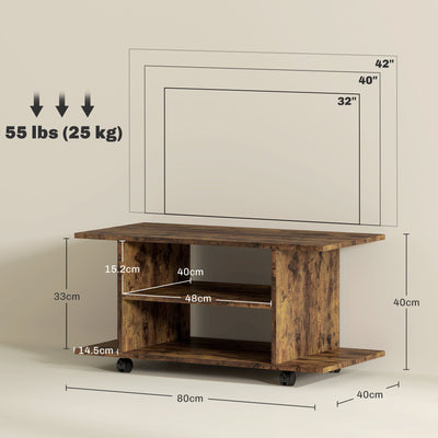 HOMCOM Modern TV Cabinet Stand Storage Shelves Table Mobile Bedroom Furniture Bookshelf Bookcase Rustic Brown 
