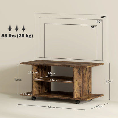 HOMCOM Modern TV Cabinet Stand Storage Shelves Table Mobile Bedroom Furniture Bookshelf Bookcase Rustic Brown 
