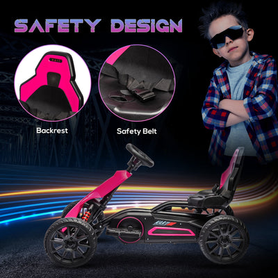 HOMCOM 12V Electric Go Kart for Kids, Ride-On Racing Go Kart with Forward Reversing, Rechargeable Battery, 2 Speeds, for Boys Girls Aged 3-8 Years Old - Pink 