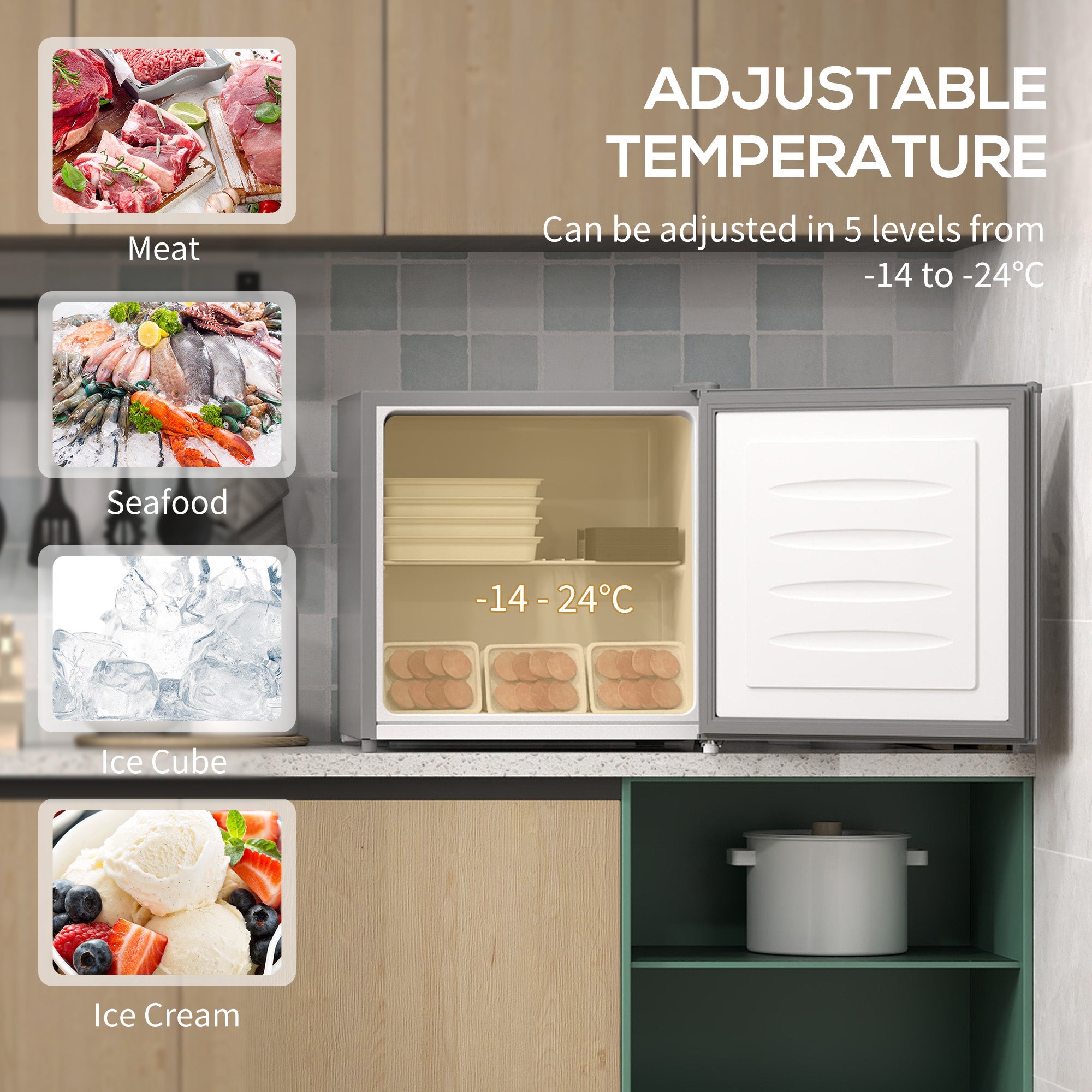 HOMCOM 35L Mini Freezer, -24℃ to -14℃ Temperature - Grey 