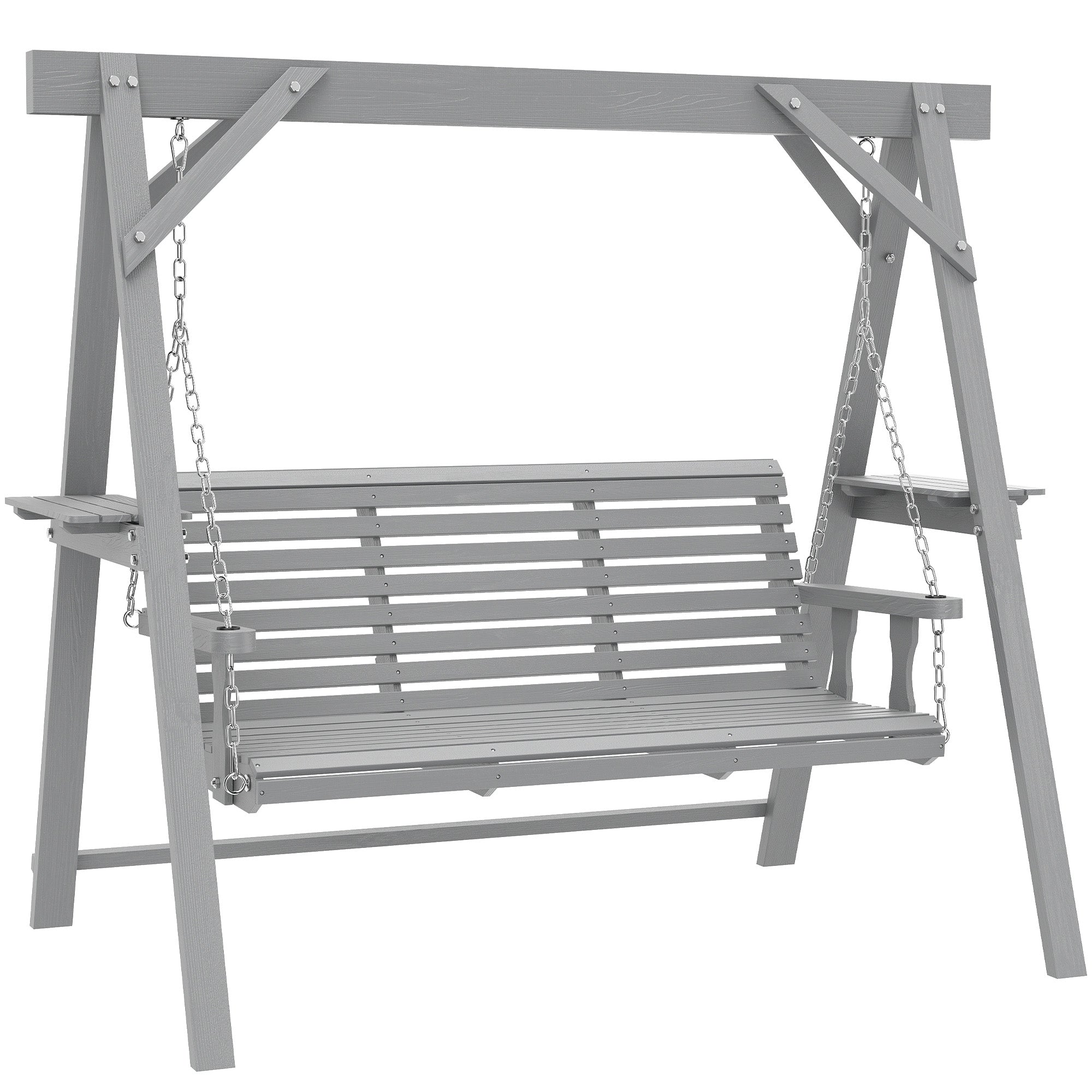 Outsunny Three-Seater Wooden Swing Bench, Dark Grey 