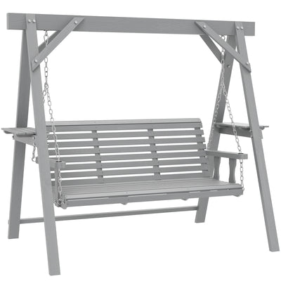 Outsunny Three-Seater Wooden Swing Bench, Dark Grey 