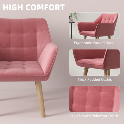 HOMCOM Accent Chair, Arm Chair with Wide Arms, Slanted Back, Thick Padding and Rubber Wooden Legs for Living Room, Pink 