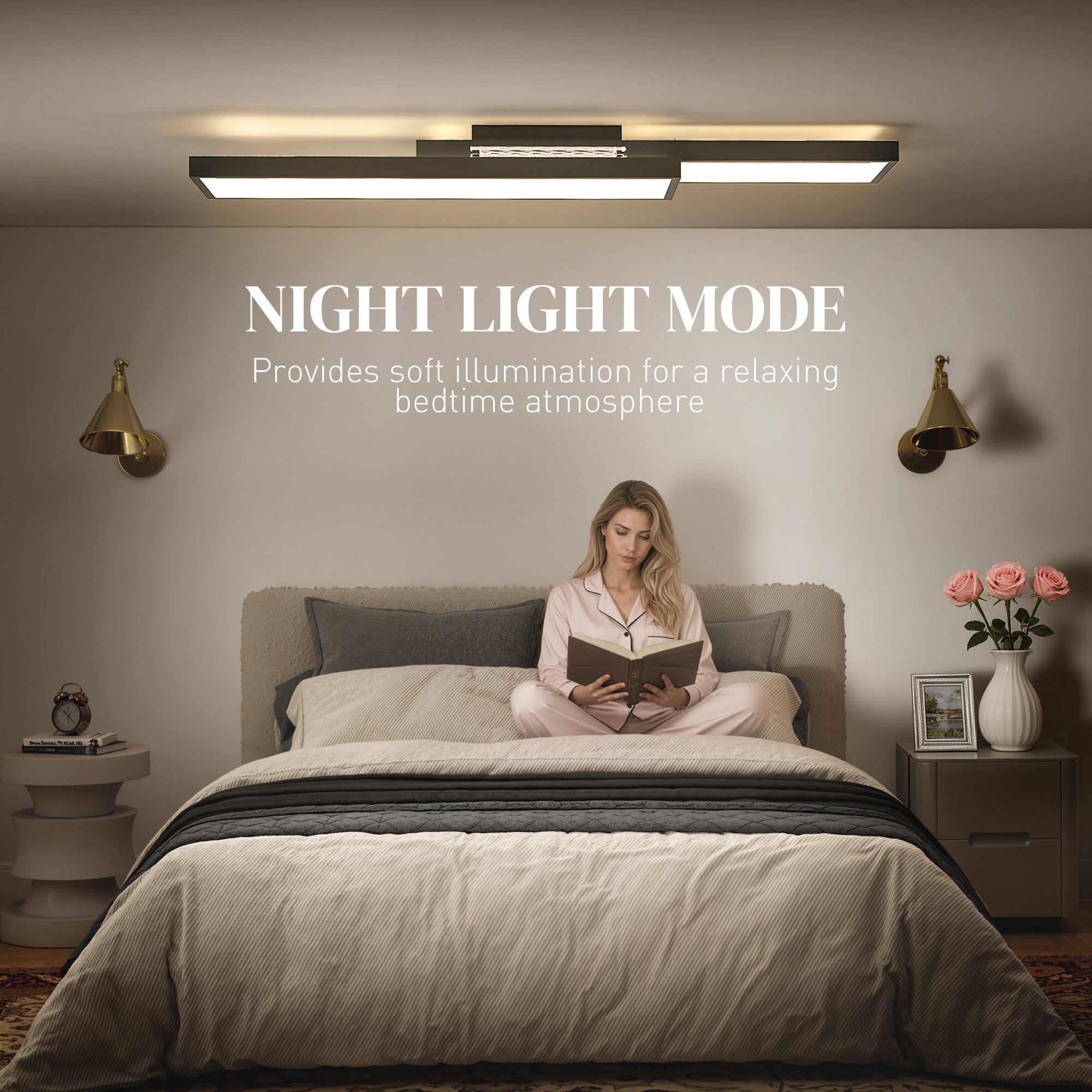 HOMCOM LED Ceiling Light, Modern Dimmable Ceiling Light with Wall Switch & Remote Control, Flush Mount Fixture Lamp with 3000-6000K Colour Temperatures for Living Room, Bedroom, Black 