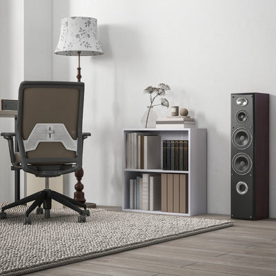 HOMCOM 2 Tier Bookshelf, Low Bookcase with Adjustable Shelf, 2 Compartments for Home Office, Living Room, Study, White 