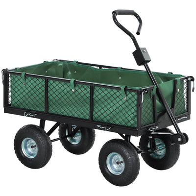 Outsunny 114L Steel Frame Garden Cart Trolley - Green 
