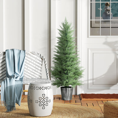 HOMCOM 135cm Artificial Cypress Trees Set of 2, UV Resistant Artificial Plants with Decorative Pot, Fake Plants for Indoor Outdoor Decor, Green 