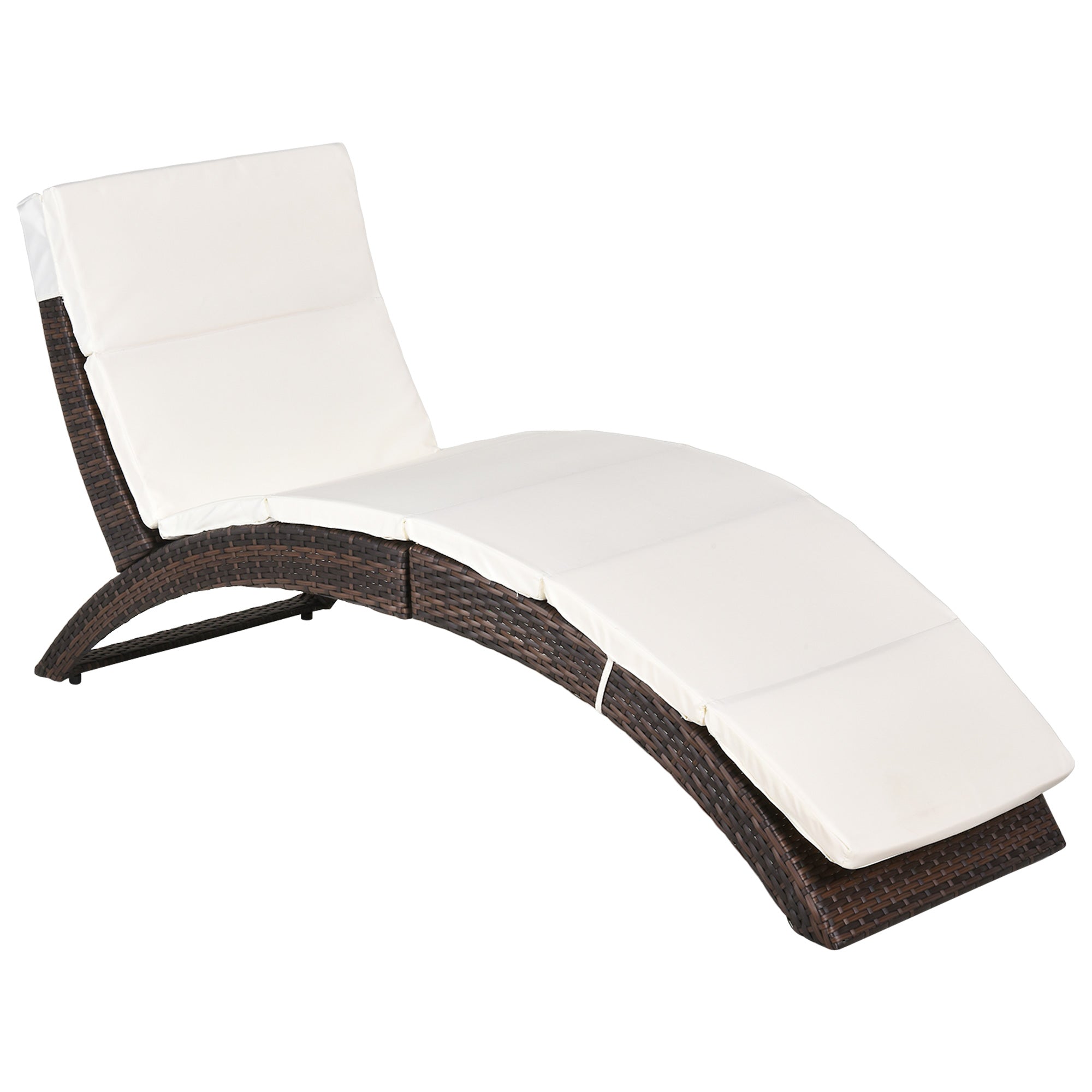 Outsunny Outdoor Foldable PE Rattan Sun Lounger with Soft Padded Cushion, Ergonomic Curved Design Sun Bed for Garden, Balcony, Garden, Brown 