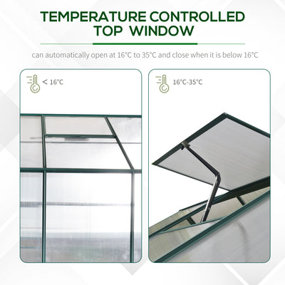 Outsunny 6x8 FT Polycarbonate Greenhouse with Base and Raised Bed, Walk-in Greenhouse with Aluminium Frame, Temperature Controlled Window, Foundation for Plants, Flowers, Vegetable 