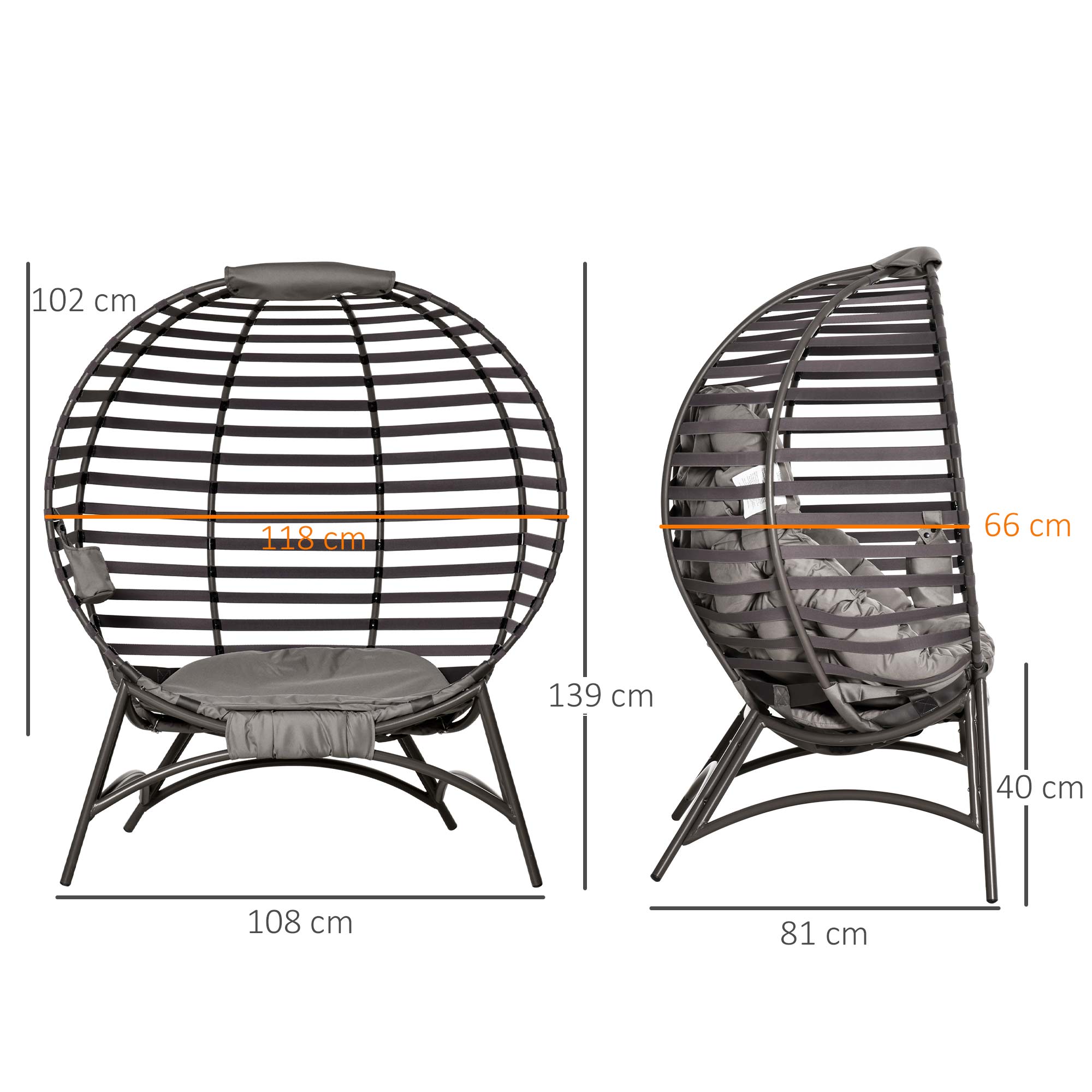Outsunny Egg Chair with Cushion & Side Pocket - Brown 