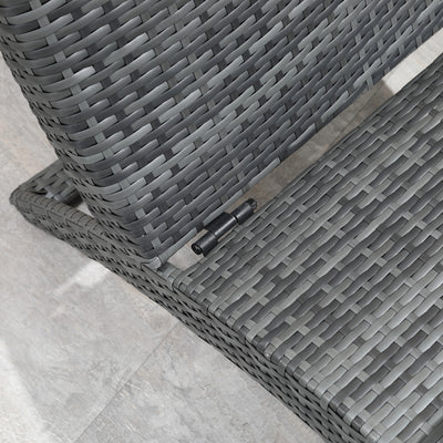 Outsunny Outdoor Foldable PE Rattan Sun Lounger with Soft Padded Cushion, Ergonomic Curved Design Sun Bed for Balcony, Garden, Grey 
