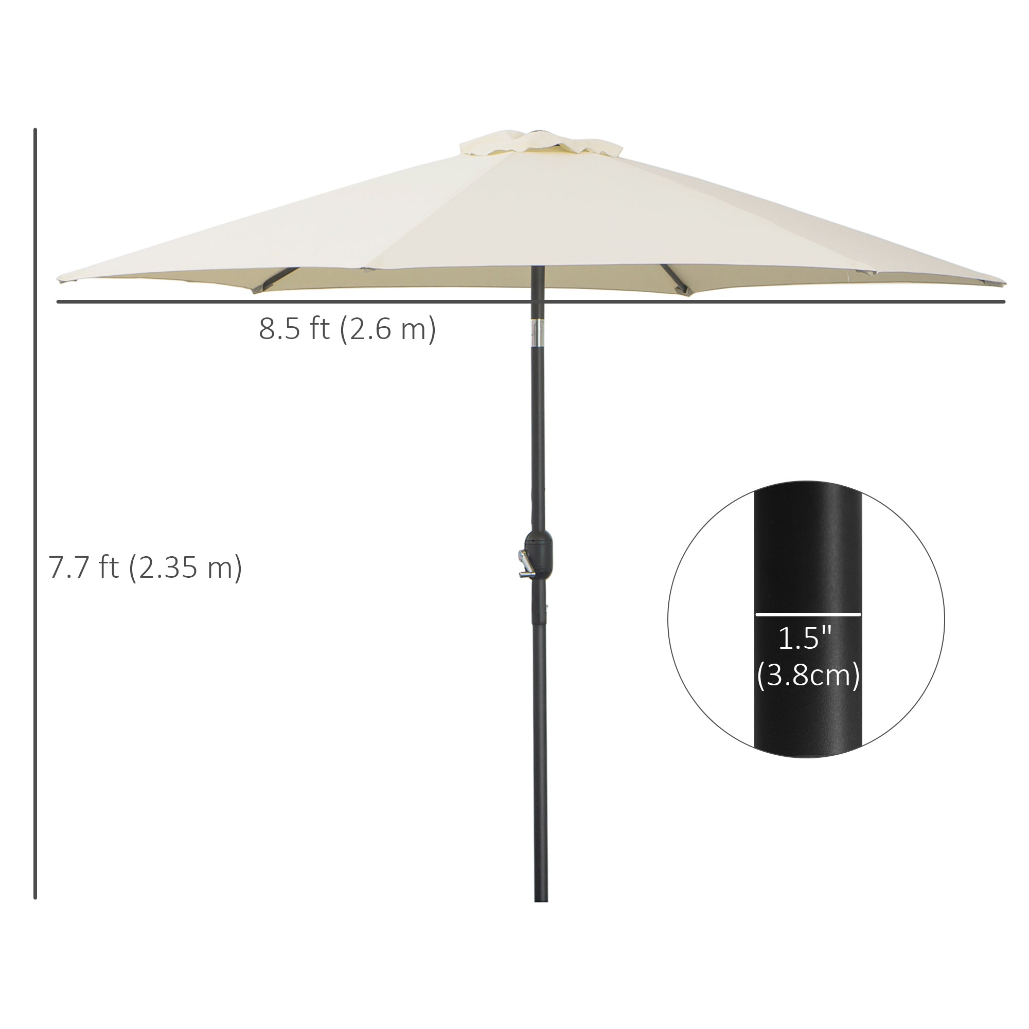 Outsunny2.6M Garden Parasol Umbrella with Tilt and Crank, Outdoor Sun Parasol Sunshade Shelter with Aluminium Frame, Grey 