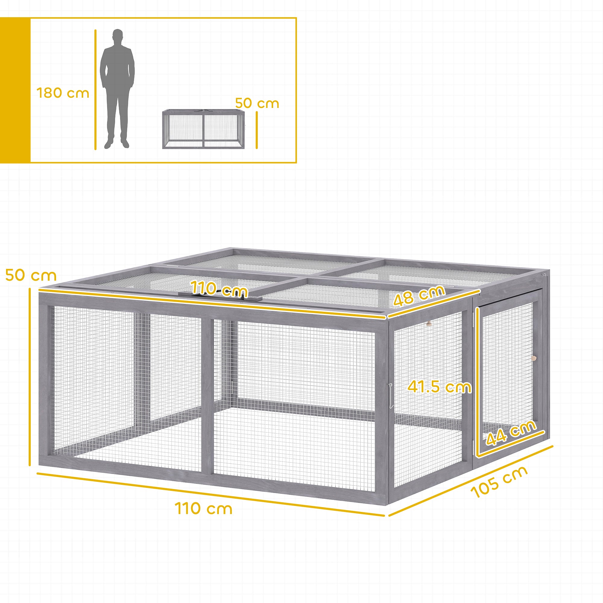 PawHut Rabbit Hutch Outdoor, Foldable Guinea Pig House with Openable Top, for 3 Bunnies, Ducks, Chickens, 110 x 105 x 50 cm 