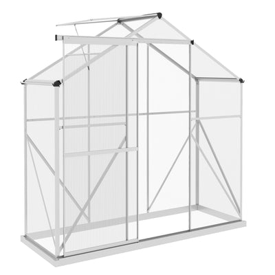 Outsunny 6 x 2.5ft Polycarbonate Greenhouse Walk-In Green House with Rain Gutter, Sliding Door, Window, Foundation, Silver 