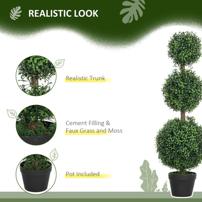HOMCOM Set of 2 Decorative Artificial Plants, Topiary Ball-shaped Boxwood Trees in Pot, Fake Plants for Home Indoor outdoor Decor, 100cm, Green 
