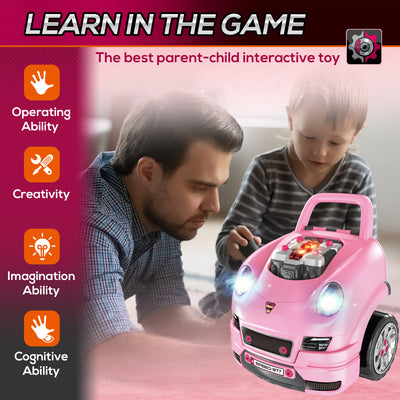 HOMCOM Kids Truck Engine Toy Set, with Horn, Light, Car Key, for Ages 3-5 Years - Pink 