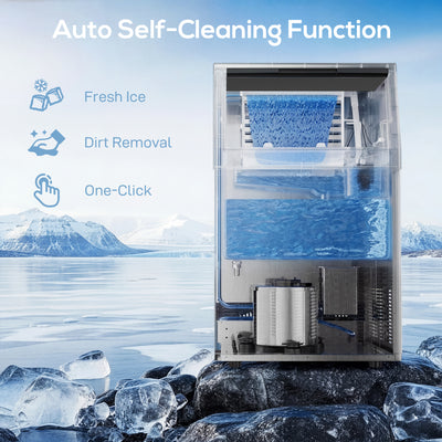 HOMCOM Commercial Ice Maker Machine, 45kg/24H Stainless Steel Under Counter or Freestanding Ice Machine, Silver 
