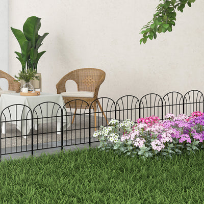 Outsunny Metal Decorative Outdoor Picket Fence Panels Set of 8, Black 