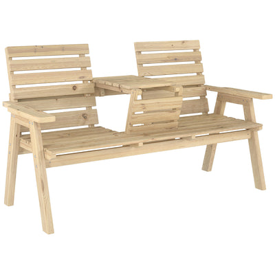 Outsunny Fir Wood Convertible 2 to 3 Seater Outdoor Garden Bench, Natural Wood Finish 