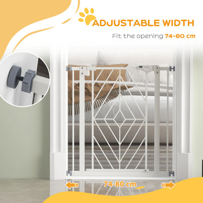PawHut Pressure Fit Stair Gate, Dog Gate, with Auto Closing Door, Double Locking, Easy Installation, Openings 74-80cm - White 