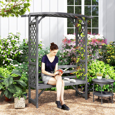 Outsunny Garden Bench, Wooden Garden Arbour with Seat for Vines/Climbing Plants, Grey 