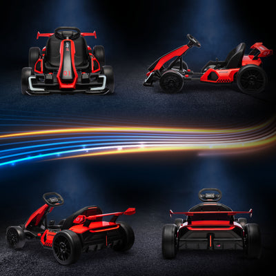 HOMCOM 24V Electric Go Kart for Kids with Adjustable Seat for 6-12 Years, Red 