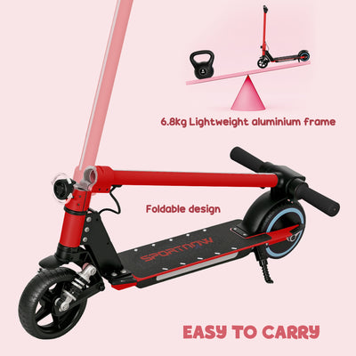 SPORTNOW Folding Electric Scooter for Kids Age 6-14 with Dual Brakes, Front Suspension, LED Colourful Lights and Display, 6.8kg Lightweight Aluminium E Scooter, Up to 14 KM/H & 6 KM, Red 