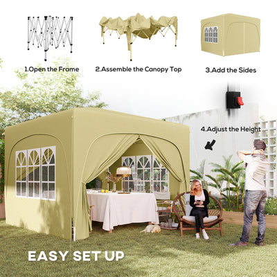Outsunny 3 x 3m Pop-Up Gazebo Shelter, with Accessories - Sand 