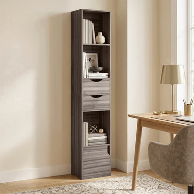 HOMCOM Bookcase with Drawers Adjustable Shelf Bookshelf with 2 Drawers and Cabinet 158 cm Grey 
