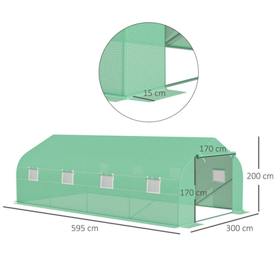Outsunny Polytunnel Greenhouse with Windows and Door, Walk in Greenhouse for Garden, Backyard (6 x 3 M) 