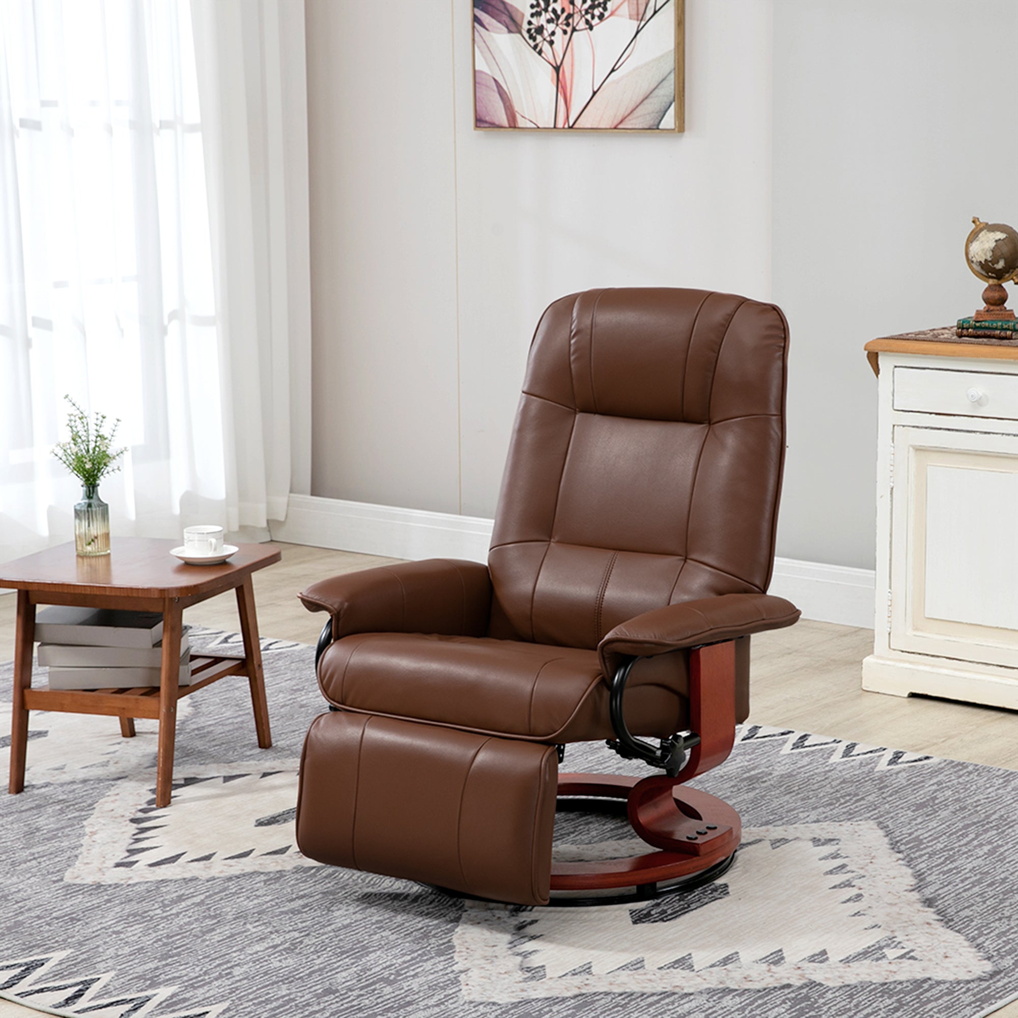 HOMCOM Faux Leather Armchair, with 145\'c2\'b0 Reclining Back and Footrest - Brown