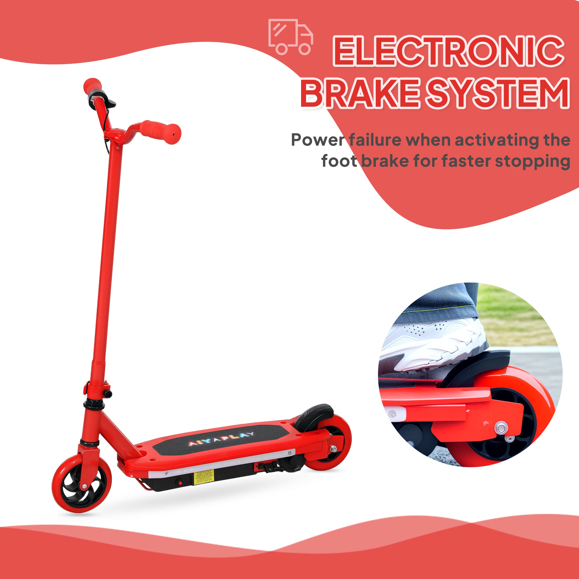 AIYAPLAY Electric Scooter for Ages 6-14, with Colourful Light and Electric Brake, Electric Scooter E Scooter, Up to 10 KM/H & 8 KM, Red