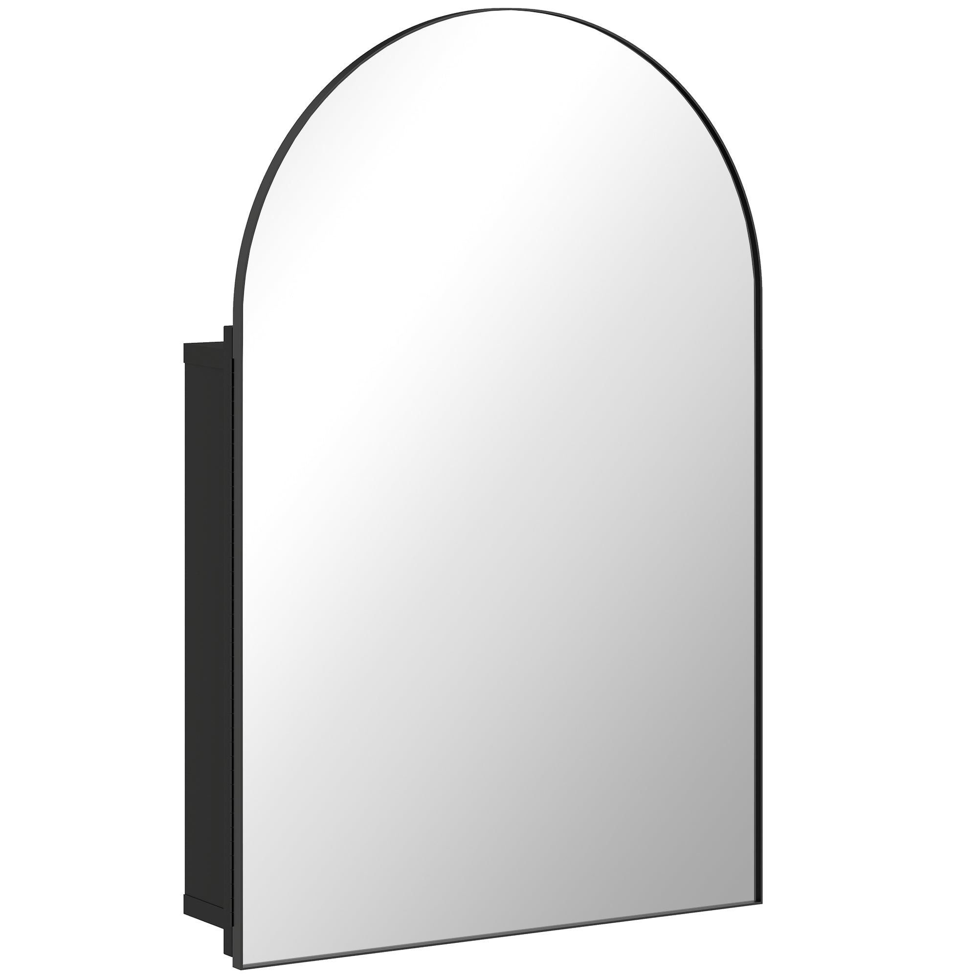 HOMCOM Bathroom Mirror Cabinet with Mirror, Arched Wall Mounted Bathroom Cabinet with Storage Shelves, Black 