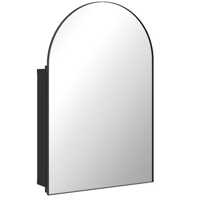 HOMCOM Bathroom Mirror Cabinet with Mirror, Arched Wall Mounted Bathroom Cabinet with Storage Shelves, Black 
