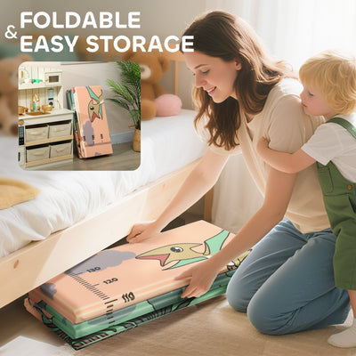 AIYAPLAY Dinosaur-Themed Baby Plat Mat Double Sided, Foldable, Water-Resistant for Outdoor/Indoor, 177 x 146 x 1.5cm 