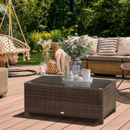 Outsunny PE Rattan Garden Coffee Table with Glass Table Top - Brown 