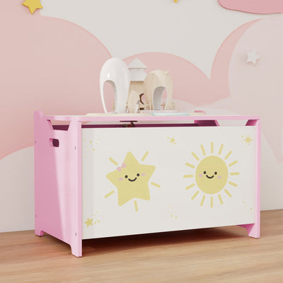 AIYAPLAY Toy Box with Lid, Safety Hinges and Groove Handles, Toy Storage organiser for Kids, Living Room, Playroom, Pink 