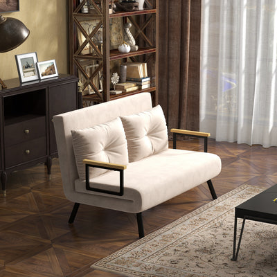 HOMCOM 4-in-1 Velvet-Feel Double Sofa Bed, with Pillows - Beige 