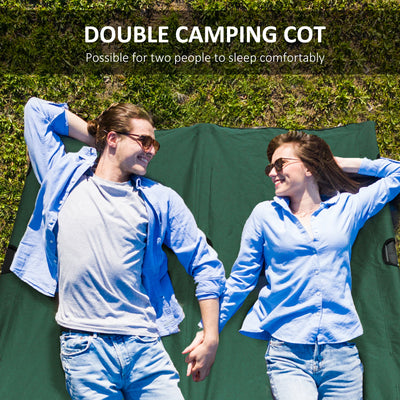 Outsunny Double Camping Cot Bed, with Bag - Green 