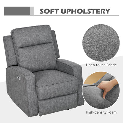 HOMCOM 150\'c2\'b0 Electric Reclining Chair, with USB port and Footrest - Charcoal Grey