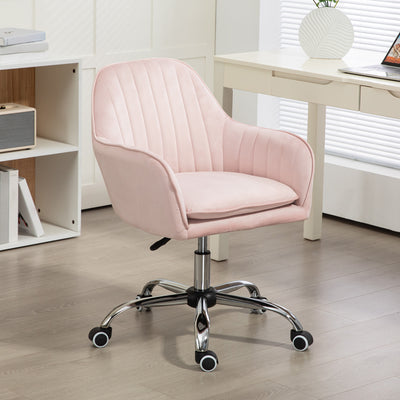 HOMCOM Velvet-Feel Tub Office Chair, with Seat Cushion - Pink 