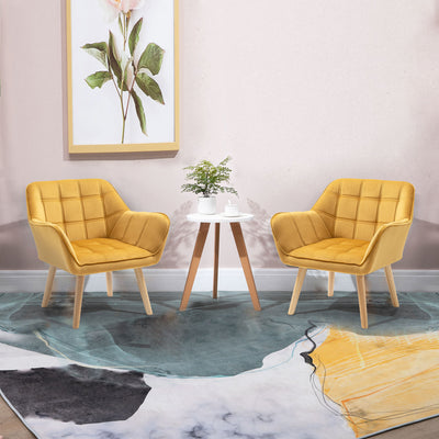 HOMCOM Modern Armchair, Accent Chair with Wide Arms, Slanted Back and Rubber Wood Legs for Living Room, Bedroom, Home Office Yellow 