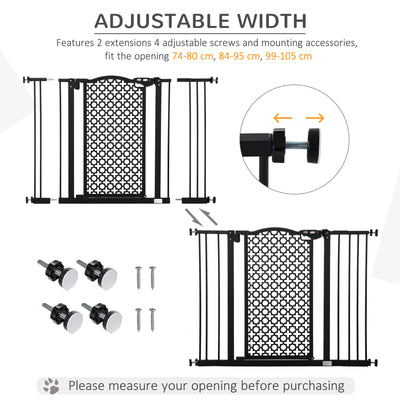 PawHut 74-105cm Pet Safety Gate Stair Barrier, with Auto Close, Double Locking - Black 