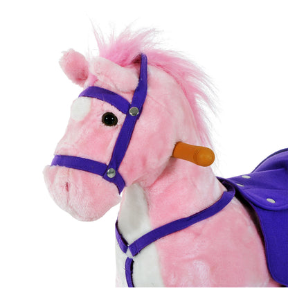 HOMCOM Rocking Horse Kids Ride on Walking Horse Animal Pony Wheeled Riding Plush Toy w/Sound for 3 Years and Up (Pink) 