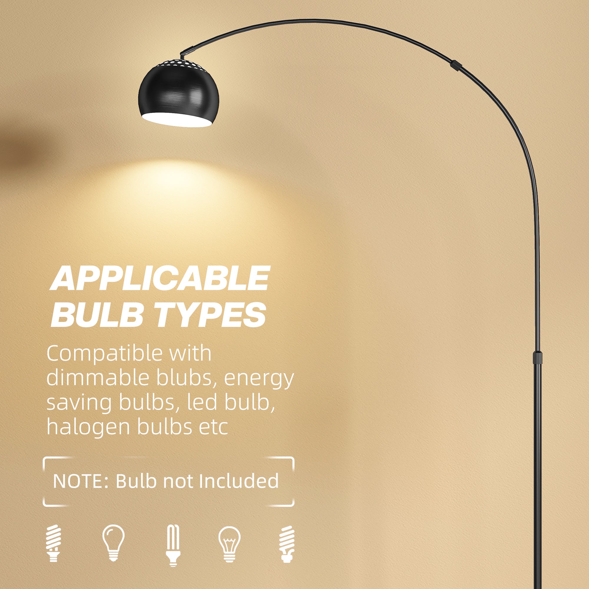 HOMCOM Arc Floor Lamp for Living Room, Modern Adjustable Standing Lamp with Faux Black Marble Base Black 