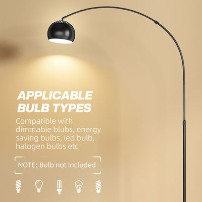 HOMCOM Arc Floor Lamp for Living Room, Modern Adjustable Standing Lamp with Faux Black Marble Base Black 